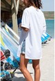 Kadın Beyaz Baskılı Duble Kol Yanı Yırtmaçlı Oversize T-Shirt GK-CCK58010