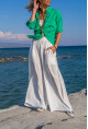 Kadın Beyaz Beli Lastikli Cepli Bol Paça Yumuşak Dokulu Salaş Pantolon BST3391