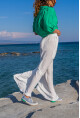 Kadın Beyaz Beli Lastikli Cepli Bol Paça Yumuşak Dokulu Salaş Pantolon BST3391