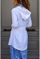 Womens White Elastic Waist Pocket Hooded Jacket BST3233