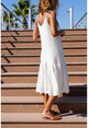 Kadın Beyaz Fisto Askılı Eteği Piliseli Salaş Elbise Rsd3036