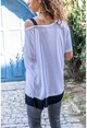 Womens White Shoulder Tape Asymmetric Loose T-Shirt CCK9085