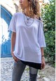 Kadın Beyaz Omzu Bantlı Asimetrik Salaş T-Shirt CCK9085
