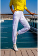 Womens White Soft Textured Sweatpants With Elastic Legs And Waist Elastic Side Pockets BST3168