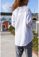 Kadın Beyaz Yıkamalı Keten File Detaylı Yarım Patlı Bluz RSD3000