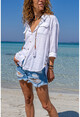 Womens White Washed Linen Side Button Double Pocket Loose Shirt Gk-Rsd3013