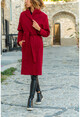 Womens Claret Red Shawl Collar Belted Cachet Coat GK-BST30k11408