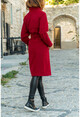 Womens Claret Red Shawl Collar Belted Cachet Coat GK-BST30k11408