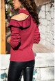 Womens Claret Red One-Shoulder Decollete Frilly Sweater GK-BST30k2760