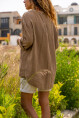Kadın Bronz Yıkamalı Keten File Detaylı Yarım Patlı Bluz Rsd3000