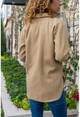 Kadın Camel Kaşe Oversize Çift Cep Ceket Gömlek Bst3275