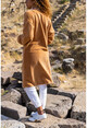 Kadın Camel Peluş Uzun Salaş Cepli Garnili Ceket GK-BST3177