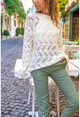 Womens Ecru Openwork Loose Sweater GK-CCKMT3050