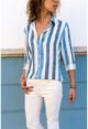 Womens Ecru-Blue Striped Loose Shirt CCK9077