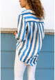 Womens Ecru-Blue Striped Loose Shirt CCK9077