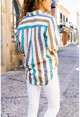 Womens Ecru-Green Striped Loose Shirt CCK9077