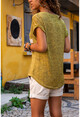 Kadın Fıstık Yeşili Cep Detaylı V Yaka Bluz GK-BST2186