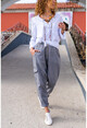 Womens Gray Washed Buttoned Pocket Loose Shalwar Trousers RSD3006