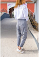 Kadın Gri Yıkamalı Düğmeli Cepli Salaş Şalvar Pantolon RSD3006