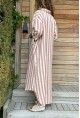 Kadın Gül Kurusu Fermuarlı Çizgili Cepli Uzun Salaş Elbise Bst3388