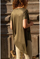 Womens Khaki Asymmetrical Cut V-Neck T-Shirt GK-JR216