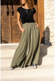 Womens Khaki Waist Elastic Pocket Wide Leg Crepe Trousers BST3222