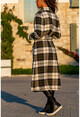 Womens Khaki Pocket Plaid Cachet Coat GK-BST30k1805