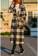 Womens Khaki Pocket Plaid Cachet Coat GK-BST30k1805