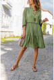 Womens Khaki Skirt Pleated Half-Pleat Satin Dress BST3213