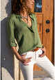 Womens Khaki Hidden Pat Satin Shirt BST3211