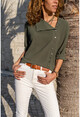 Womens Khaki Handkerchief Collar Crepe Shirt BST6458