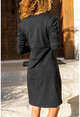 Kadın Haki-Siyah Kruvaze Color Block Asimetrik Kesim Elbise GK-CCKLD330