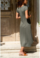 Kadın Haki Yanı Cepli Asimetrik Salaş Elbise GK-TD412