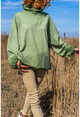 Womens Khaki Washed Loose Sweatshirt with Pockets GK-CCKLD350