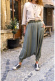 Womens Khaki Washed Elastic Waist Loose Shalwar Trousers RSD3007