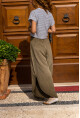 Kadın Haki Yıkamalı Cepli Yanı Yırtmaçlı Beli Lastikli Salaş Şalvar Pantolon Rsd3066