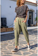 Womens Khaki Washed Buttoned Loose Shalwar Trousers RSD3006