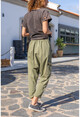 Kadın Haki Yıkamalı Düğmeli Cepli Salaş Şalvar Pantolon RSD3006