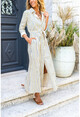 Womens Mustard Self Belt Pocket Linen Shirt Dress Bst3259