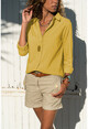 Womens Mustard Linen Textured Shirt BSTGM100