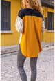 Kadın Hardal Keten Multi Garnili Color Block Salaş Bluz Bst3314