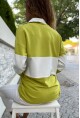 Kadın Hardal Yakası Fermuarlı Color Block Polo Yaka Salaş Sweatshirt Bst3471