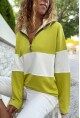 Kadın Hardal Yakası Fermuarlı Color Block Polo Yaka Salaş Sweatshirt Bst3471
