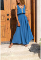 Womens Indigo Waist Gipe Strap Straw Detailed Long Airobin Dress BST3251