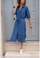 Womens Indigo Belted Long Shirt Dress With Side Slit CCK9079