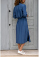 Womens Indigo Belted Long Shirt Dress With Side Slit CCK9079