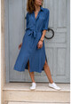 Womens Indigo Belted Long Shirt Dress With Side Slit CCK9079