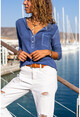 Kadın İndigo Yıkamalı Tek Cep Bluz GK-CCK60015