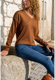 Womens Brown V-Neck Basic Sweater GK-CCKYN1001
