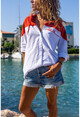 Kadın Kiremit Üstü Kapüşonlu Cebi Nakışlı Color Block Poplin Gömlek GK-AYN1864